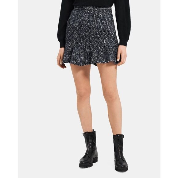 Theory Women's Diagonal Wool-Blend Tweed Mini Skirt - Blue Multi 2 - Picture 1 of 8